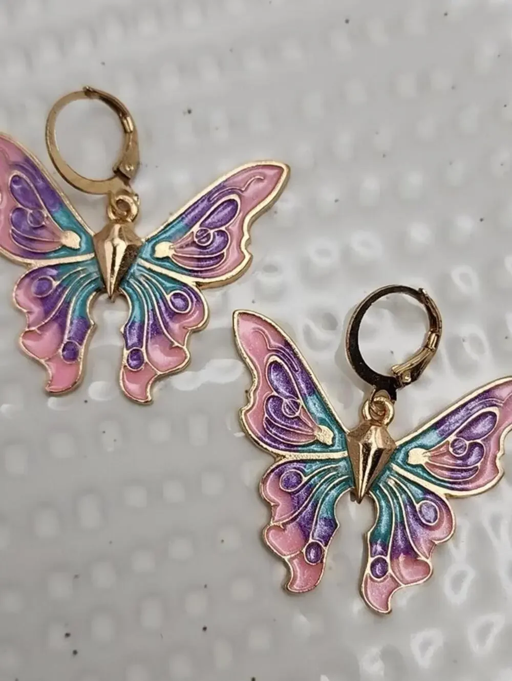 Enchanted Garden Multicolor Pastel Butterfly Gold Earrings